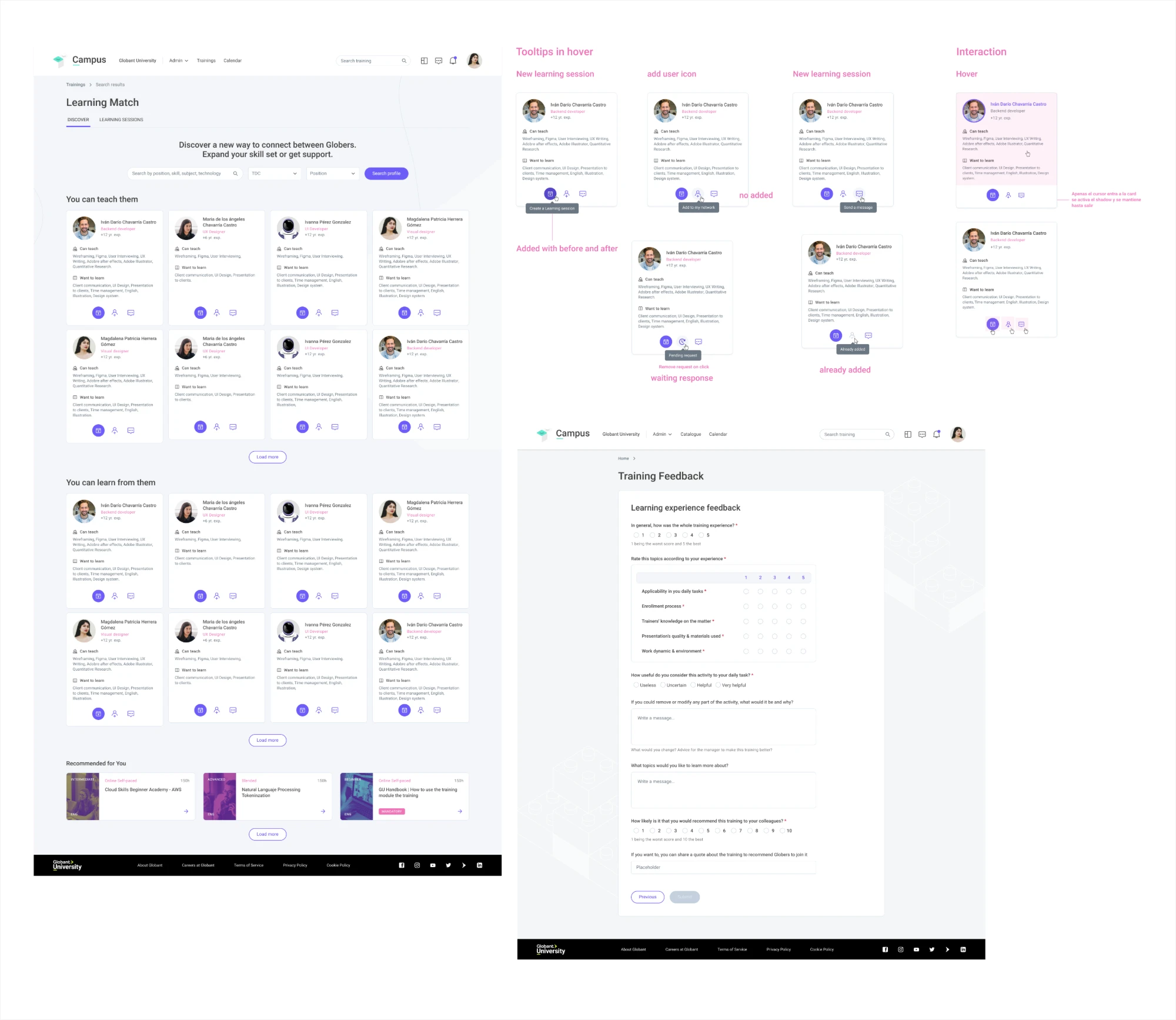 Learning Match final proposal: Discover with Glober cards, card interaction states and training feedback form